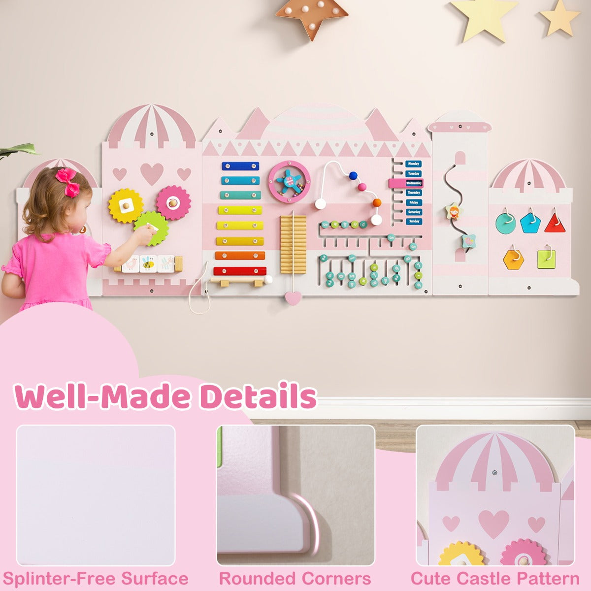 Livsk costway 11 in 1 montessori houten activiteitenwand voor peuters 6