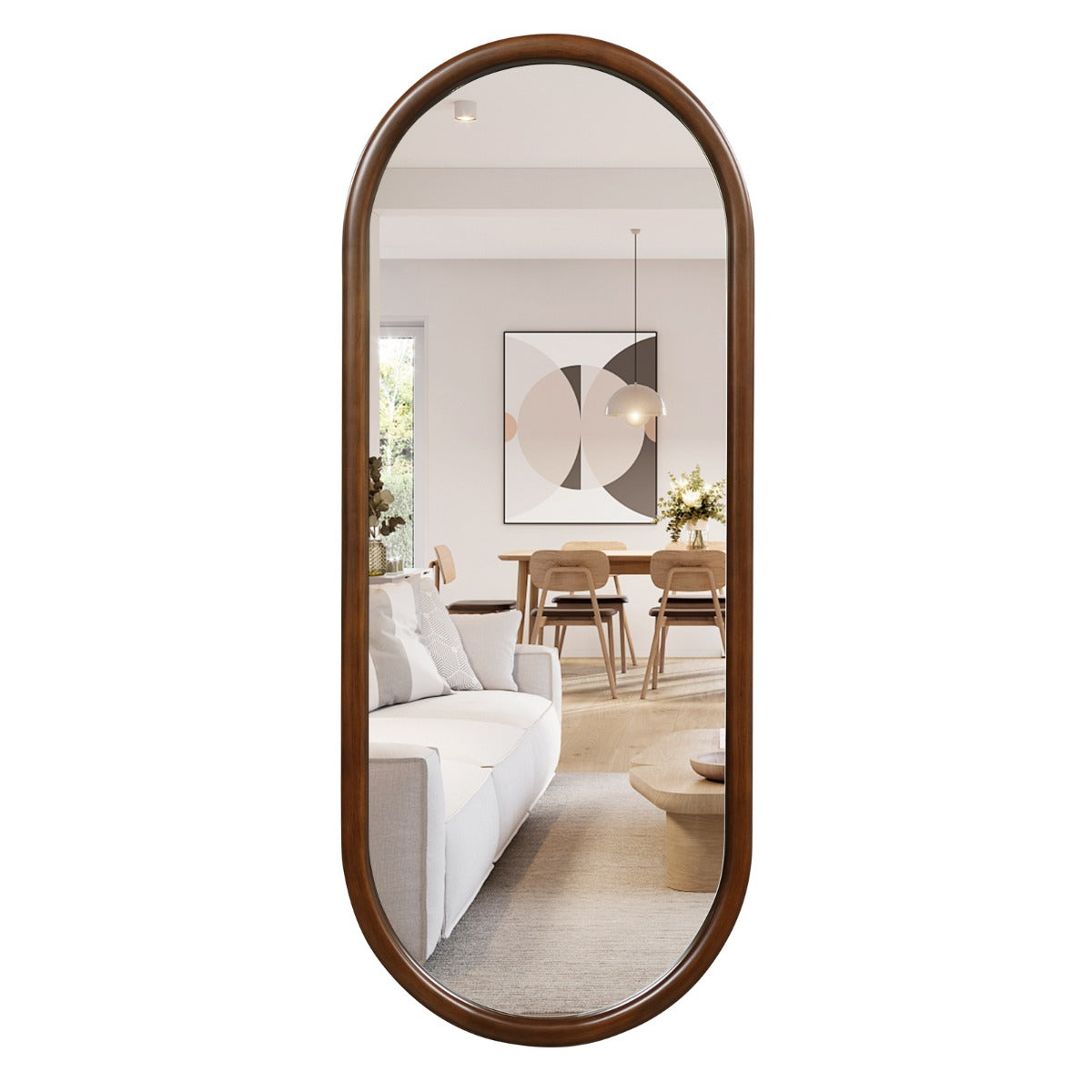 LIVSK Ovale Wandspiegel - Massief Houten Frame - Kristalhelder - Eenvoudige Montage - 110 x 45 cm - Walnoot