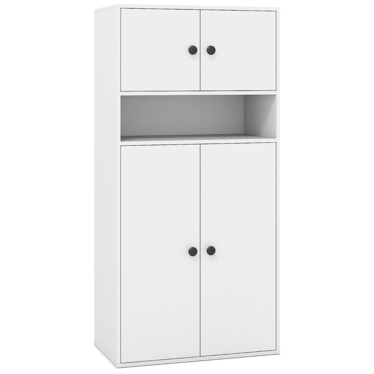 Livsk costway 111 cm hoge boekenkast met 4 deuren opbergorganizer met 4 verdiepingen en verstelbare planken wit
