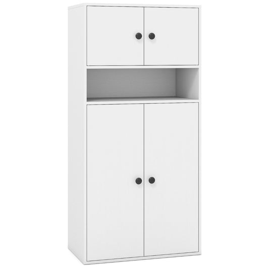 Livsk costway 111 cm hoge boekenkast met 4 deuren opbergorganizer met 4 verdiepingen en verstelbare planken wit