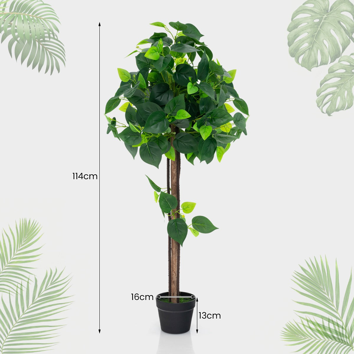 LIVSK Kunstmatige Hortensiaboom - Realistische Bladeren - Echte Houten Stam - Onderhoudsvrij - 114 cm - Groen en zwart
