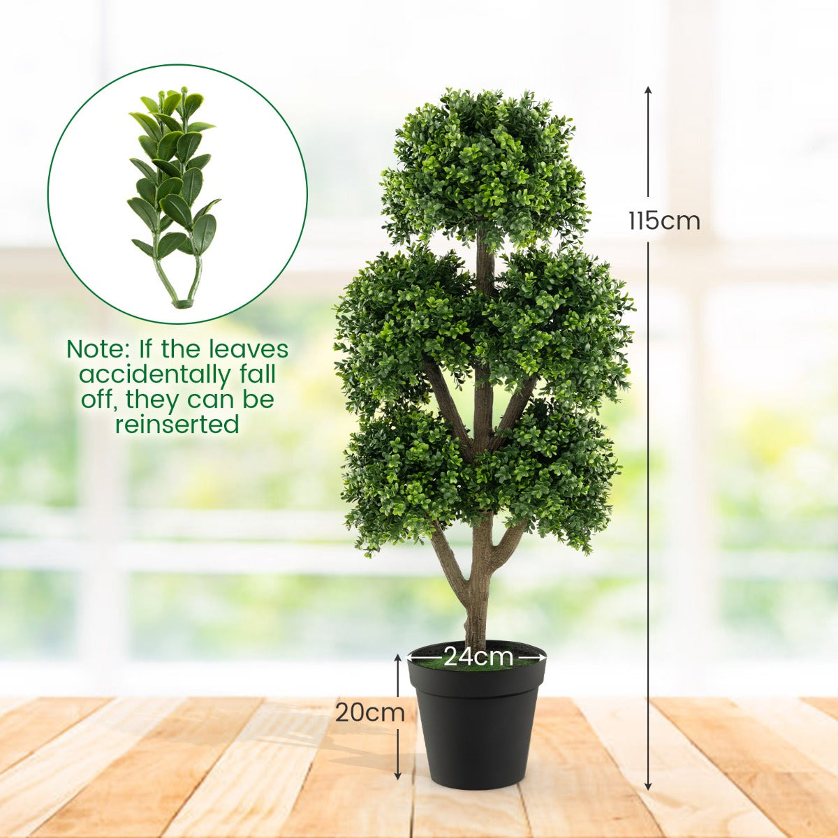LIVSK Kunstmatige Buxus Balboom - Realistische Uiterlijk met Groene Bladeren - Onderhoudsvrij - Stabiliteit met Cement Pot - 115