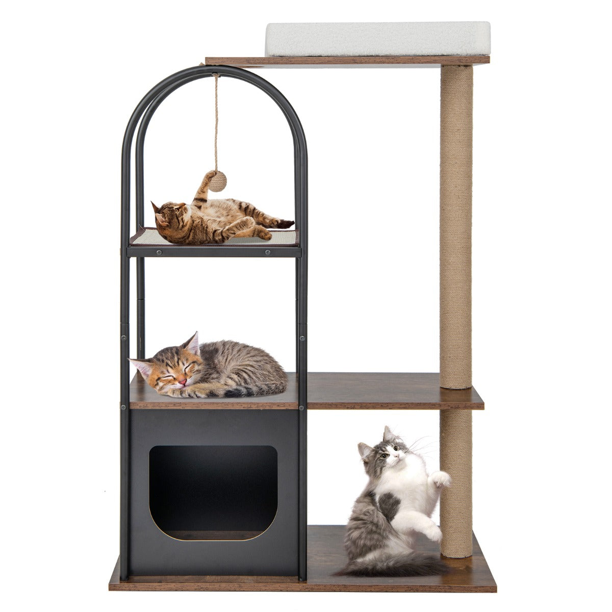 LIVSK Kattenboom - Comfortabel Bovenste Platform - Jute Krabplank en Hangende Bal - Stevig Metalen Frame - 80 x 40 x 118 cm -