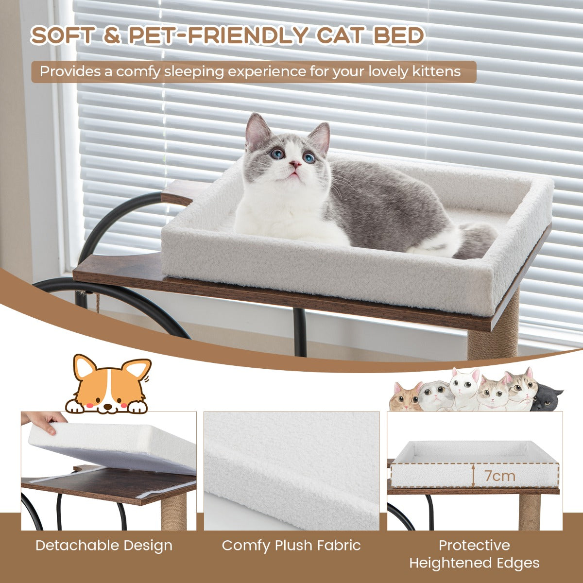 LIVSK Kattenboom - Comfortabel Bovenste Platform - Jute Krabplank en Hangende Bal - Stevig Metalen Frame - 80 x 40 x 118 cm -