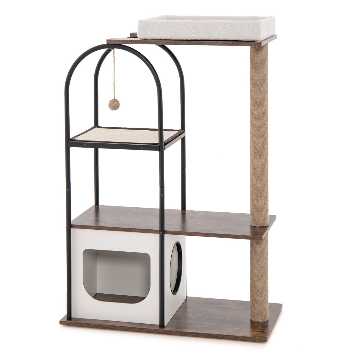 LIVSK Kattentoren - Meerdere Rust- en Speelplekken - Stevige Jute Touwpalen - Comfortabel Pluche Bed - 80 x 40 x 118 cm - Bruin +