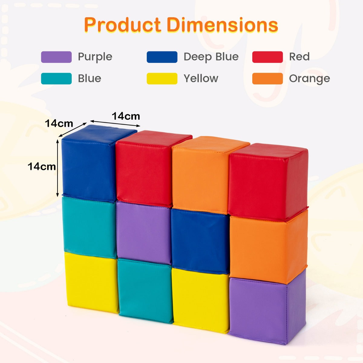 Livsk costway 12 delige schuimrubberen bouwblokkenset kleurrijke stapelbare blokjes 1 3