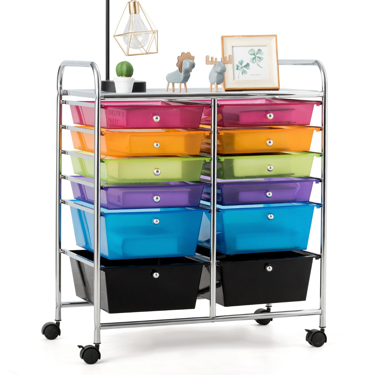LIVSK Verrijdbare Opslagtrolley met 12 Lades - Duurzaam Metaal - 4 Wielen - Ideaal voor Kantoor en Thuis - 64 x 38 x 75 cm -