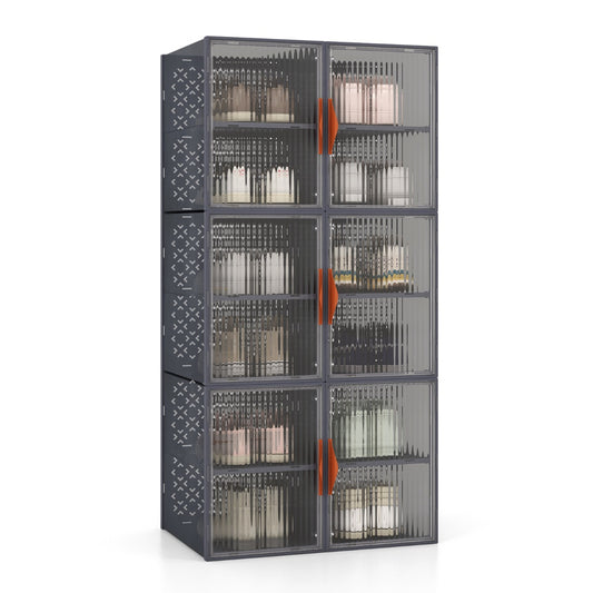 LIVSK Opvouwbare Stapelbare Opbergbakken - Magnetische Sluitingen - Transparante Deur - Set van 6 - 49 x 32 x 113 cm - Grijs