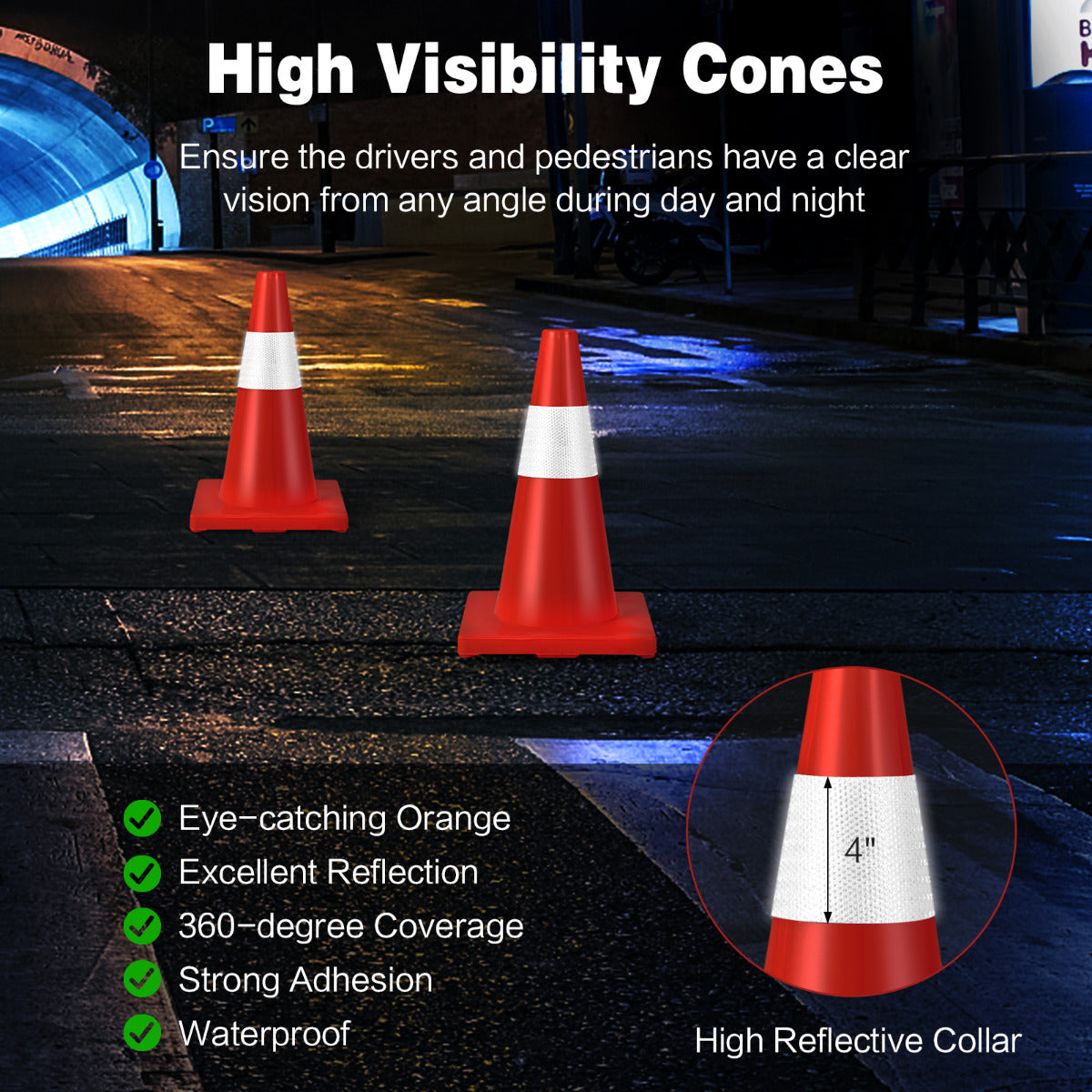 LIVSK Veiligheidskegelset - 12 Kegels van Duurzaam PVC - 360° Reflectie - Draagbaar met Veiligheidsvest - Feloranje