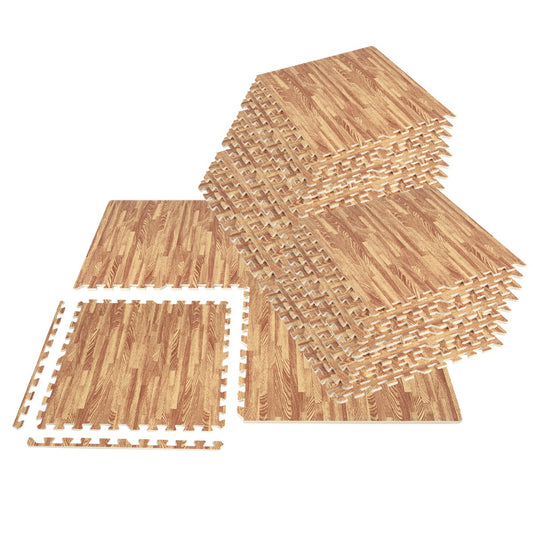 Livsk costway 12 stuks vloermat met houtnerf 61 x 61 cm schuimtegels vloertegels met randen beschermende vloerbedekking terrasmat voor thuis en kelder