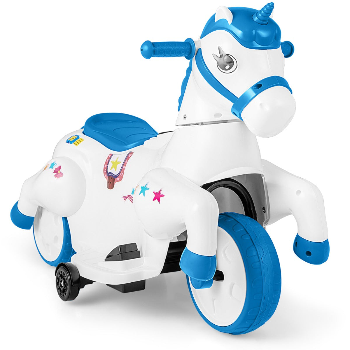 LIVSK Rijdende Eenhoorn - 2 Rijmodi - Veiligheid tot 30 kg - Muziek en LED-verlichting - Voor kinderen vanaf 3 jaar - Blauw en Wit