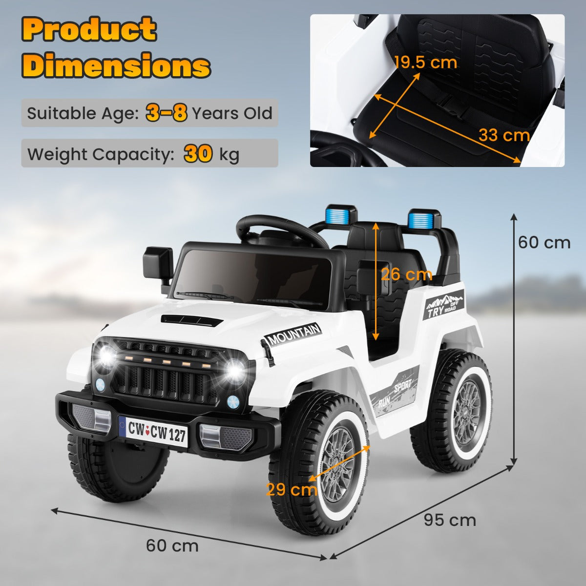 LIVSK Kinderjeep met Afstandsbediening - Veiligheidsgordel - MP3 Speler - 2 Motoren - Geschikt voor 3-8 jaar - Wit