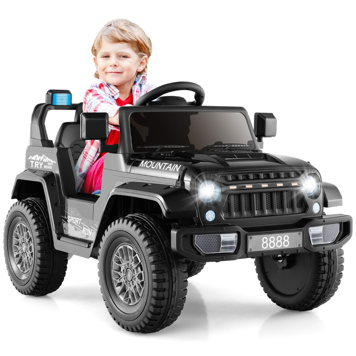 LIVSK Kinderjeep met Afstandsbediening - Dubbele Motor - Veiligheidsgordel - MP3 Speler - Voor 3-8 Jaar - 60 x 95 x 60 cm - Zwart