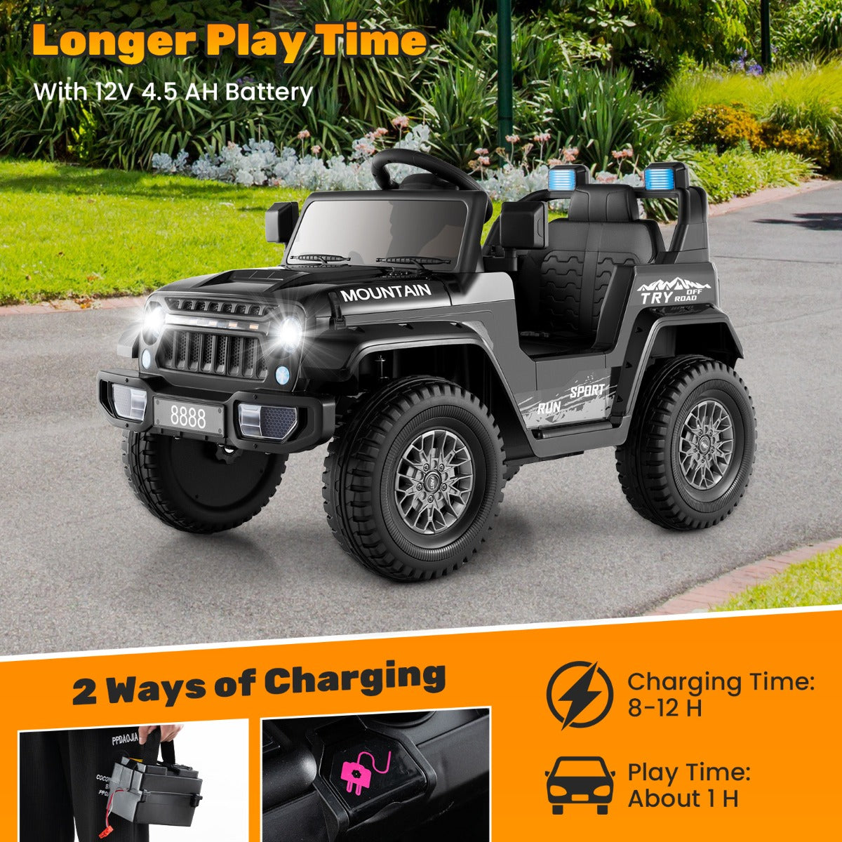 LIVSK Kinderjeep met Afstandsbediening - Dubbele Motor - Veiligheidsgordel - MP3 Speler - Voor 3-8 Jaar - 60 x 95 x 60 cm - Zwart