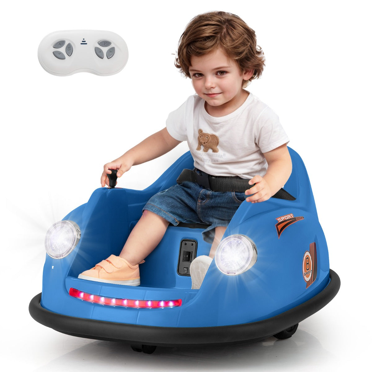 LIVSK Elektrische Botsauto voor Kinderen - 2 Motoren - Afstandsbediening en Joysticks - 360° Draaibaar - Tot 20 kg - Marineblauw