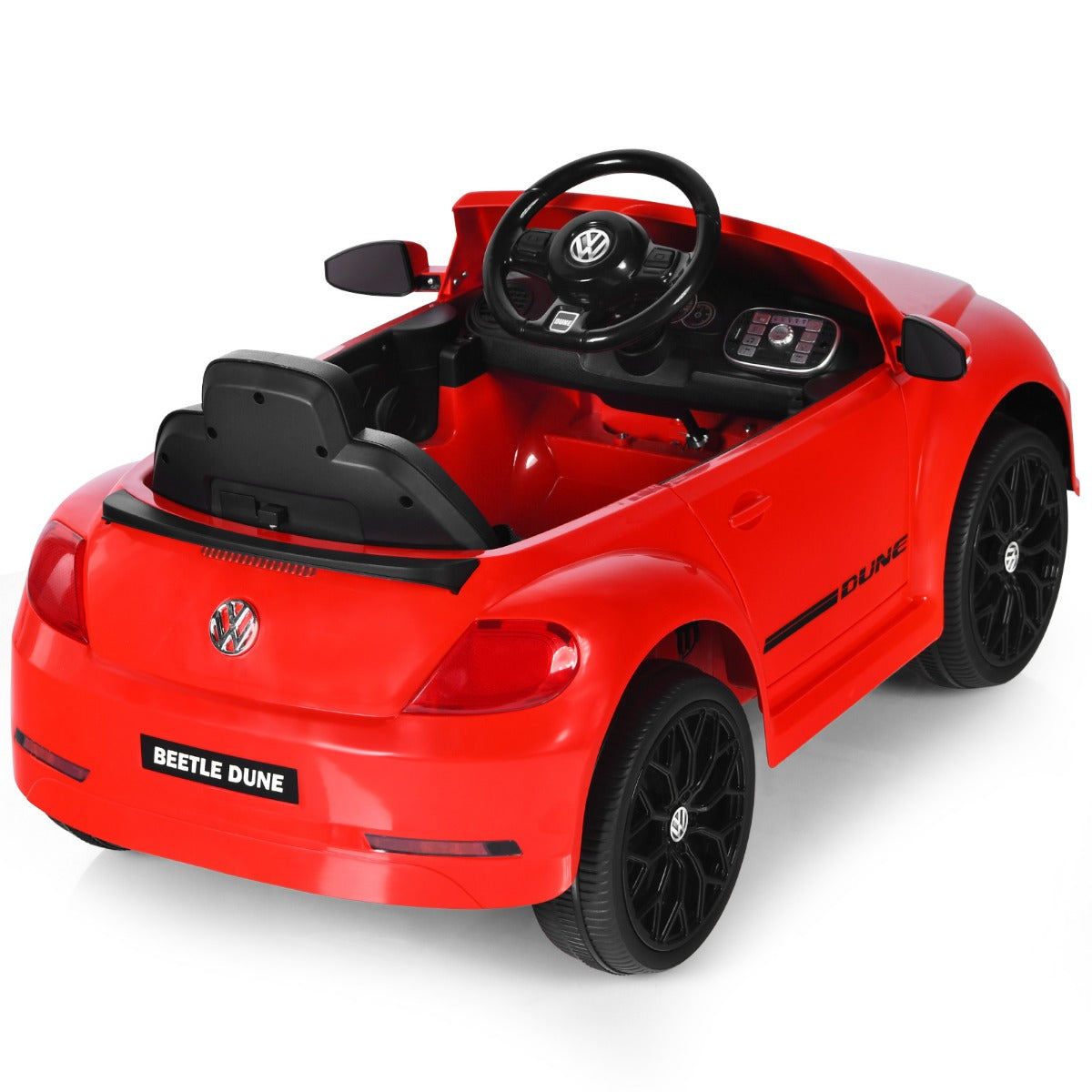 LIVSK Elektrische Kinderauto Beetle - Afstandsbediening, Verlichting, Veiligheidsgordel - Tot 30 kg - 95 x 56 x 47 cm - Rood