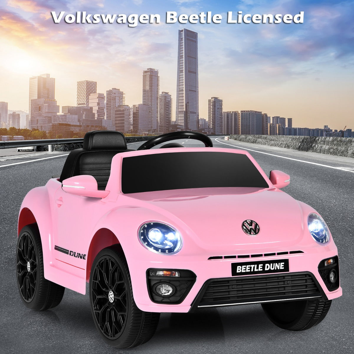LIVSK Elektrische Kinderauto VW Kever - Afstandsbediening, Verlichting, Veersysteem - 12V 4,5Ah - Voor 3-8 jaar - Roze
