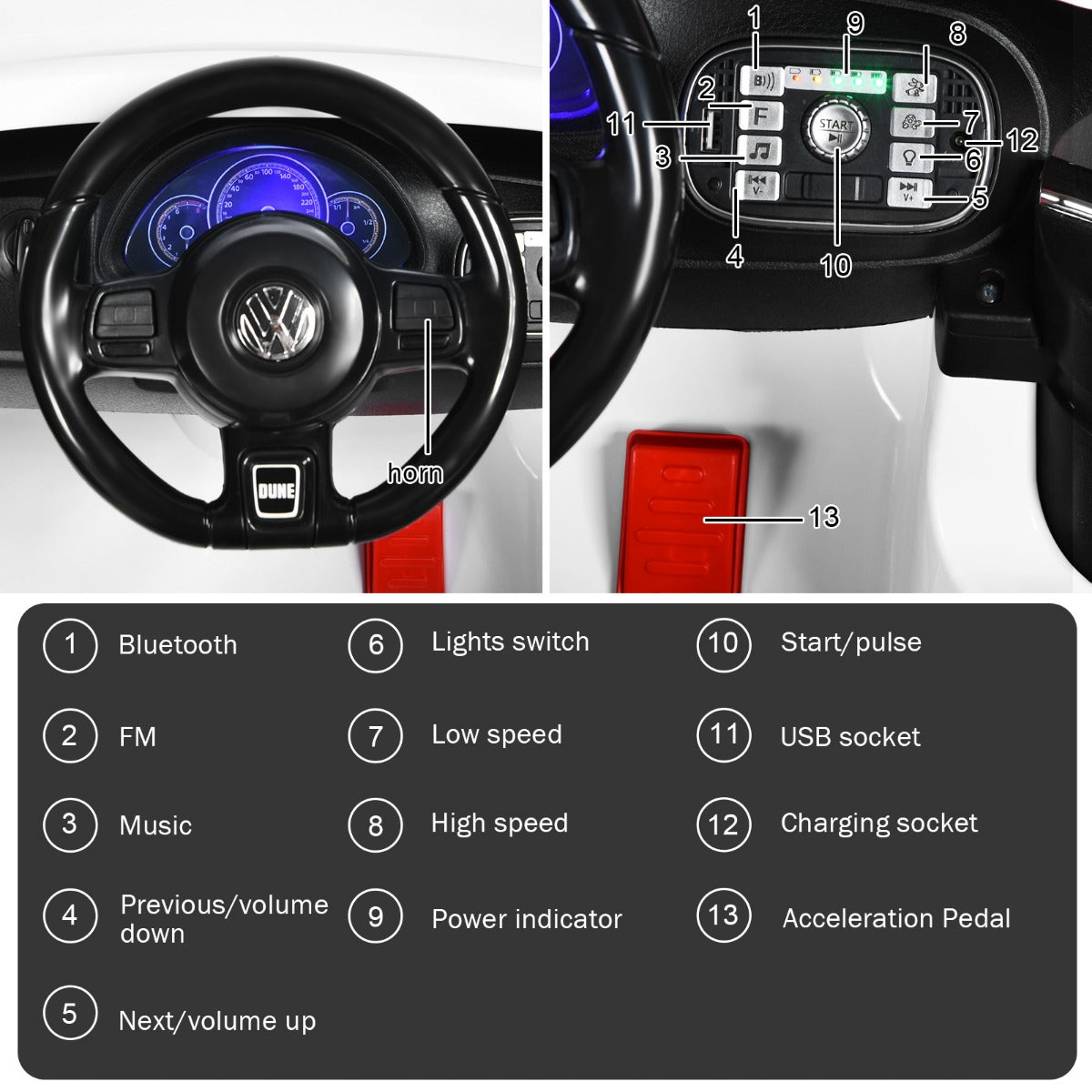 LIVSK Elektrische Kinderauto Beetle - Officiële Volkswagen Licentie - Afstandsbediening - Muziek en Bluetooth - 95 x 56 x 47 cm -