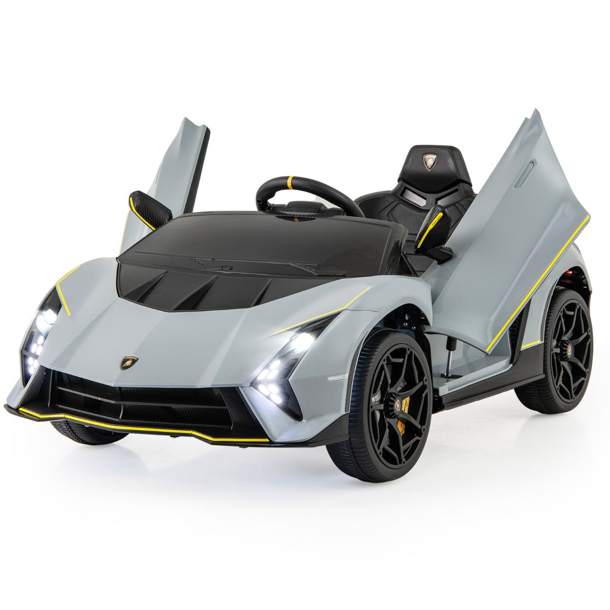 LIVSK Lamborghini Elektrische Kinderauto - 4WD met Afstandsbediening - LED-verlichting - 12V Accu - Voor 3-8 jaar - Grijs/Roze