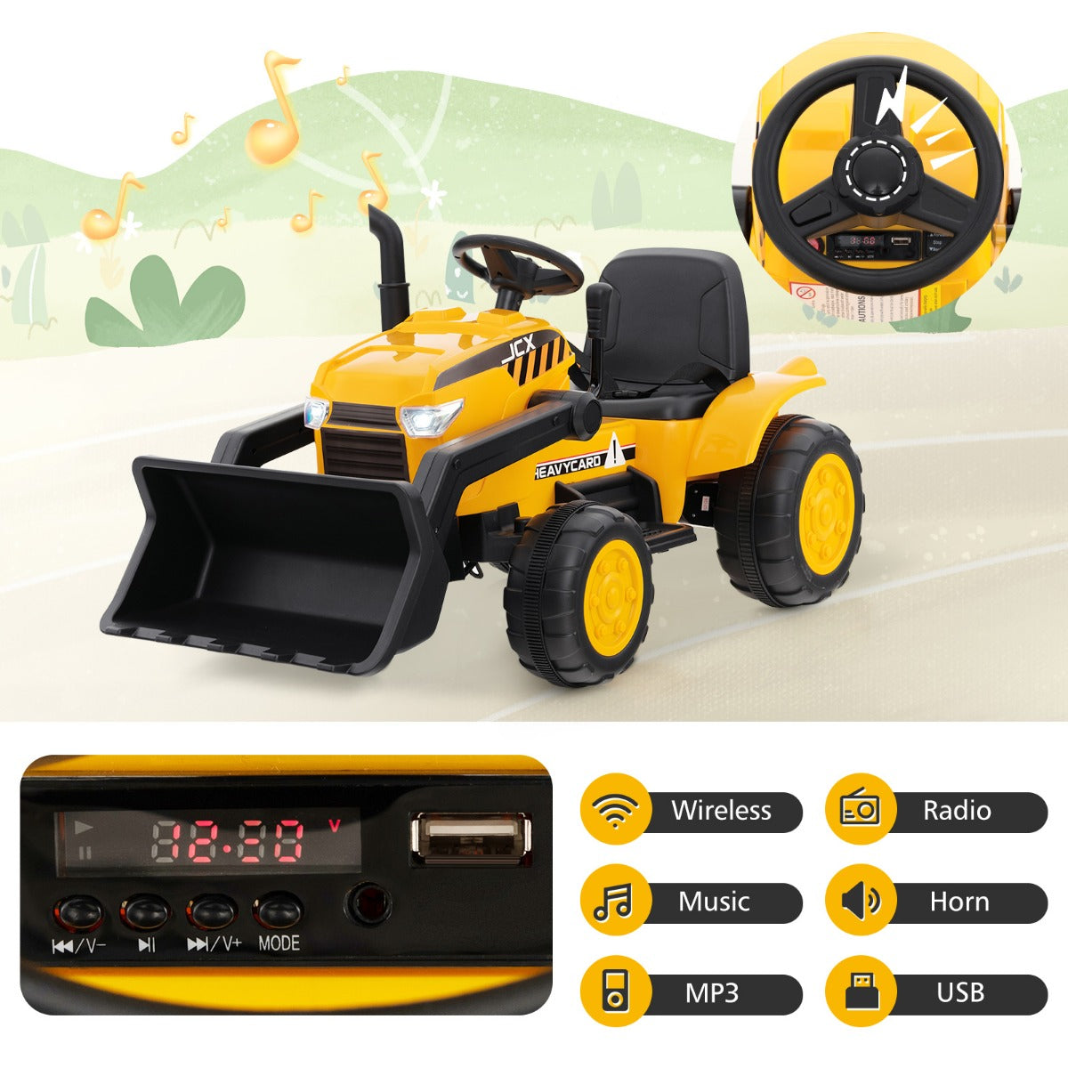 Livsk costway 12 v graafmachine voor kinderen met verstelbare grafschep led koplampen claxon usb en zachte start voor kinderen van 3 tot 8 jaar 3
