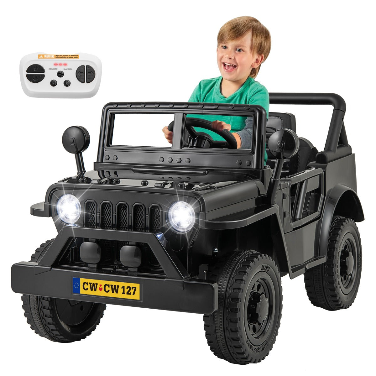 LIVSK Elektrische Kindertruck - Afstandsbediening - 12V Batterij - LED Koplampen - Geschikt voor Kinderen - Zwart