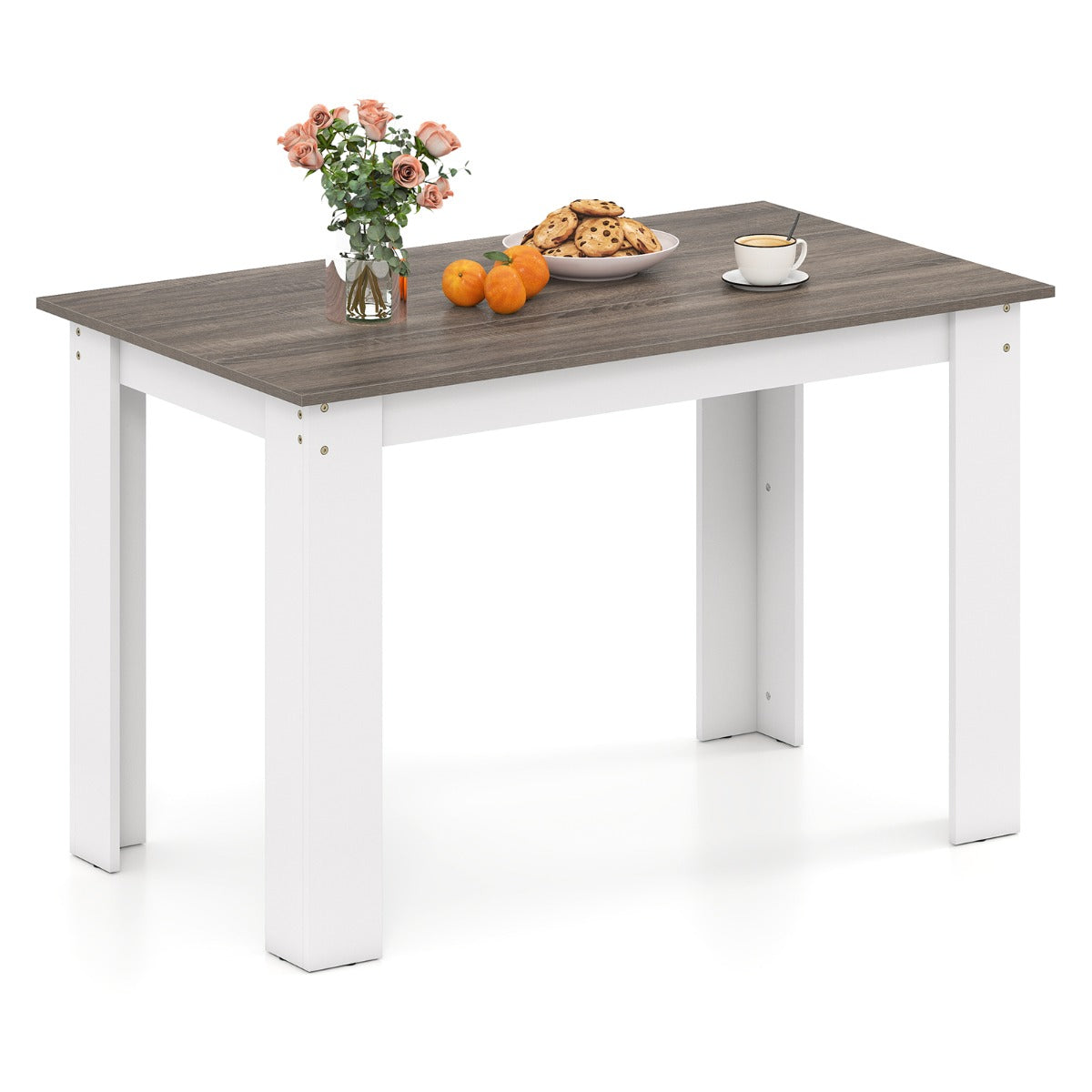 LIVSK Eettafel voor 4-6 Personen - Robuust Hout met L-vormige Poten - Waterdicht en Krasbestendig - 120 x 70 cm - Wit
