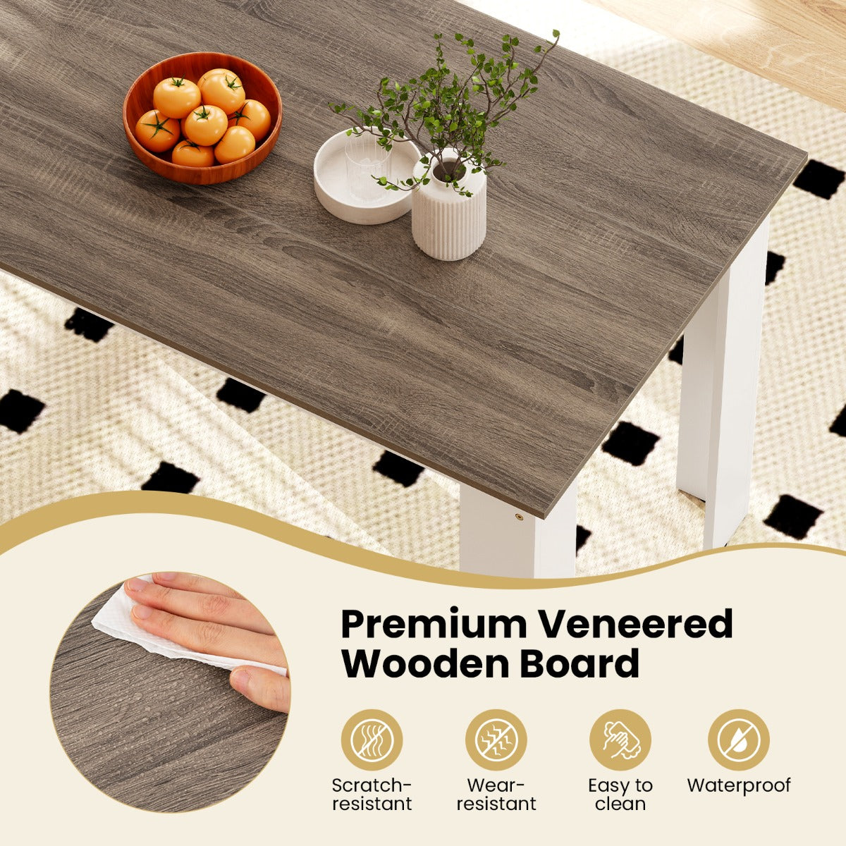 LIVSK Eettafel voor 4-6 Personen - Robuust Hout met L-vormige Poten - Waterdicht en Krasbestendig - 120 x 70 cm - Wit