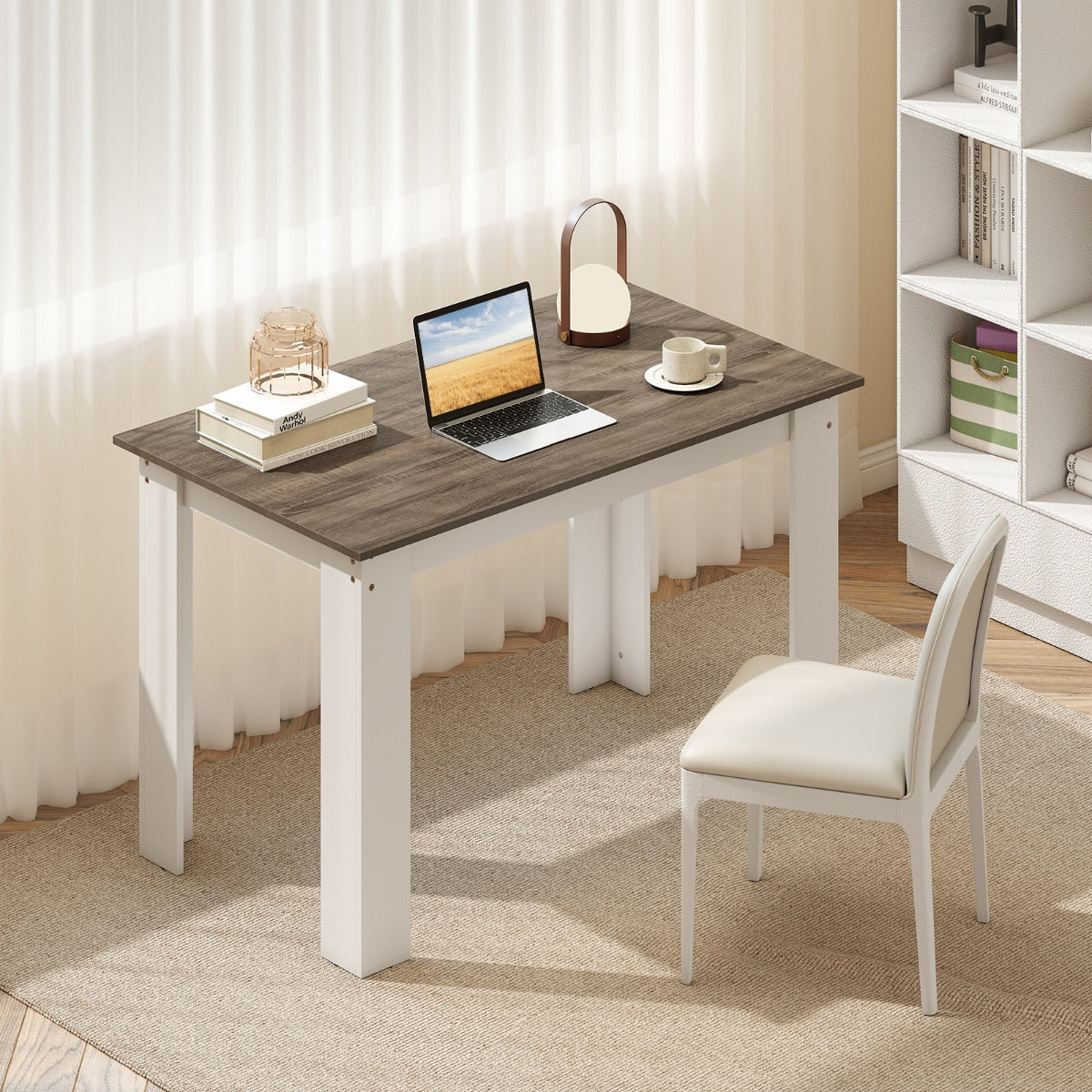 LIVSK Eettafel voor 4-6 Personen - Robuust Hout met L-vormige Poten - Waterdicht en Krasbestendig - 120 x 70 cm - Wit