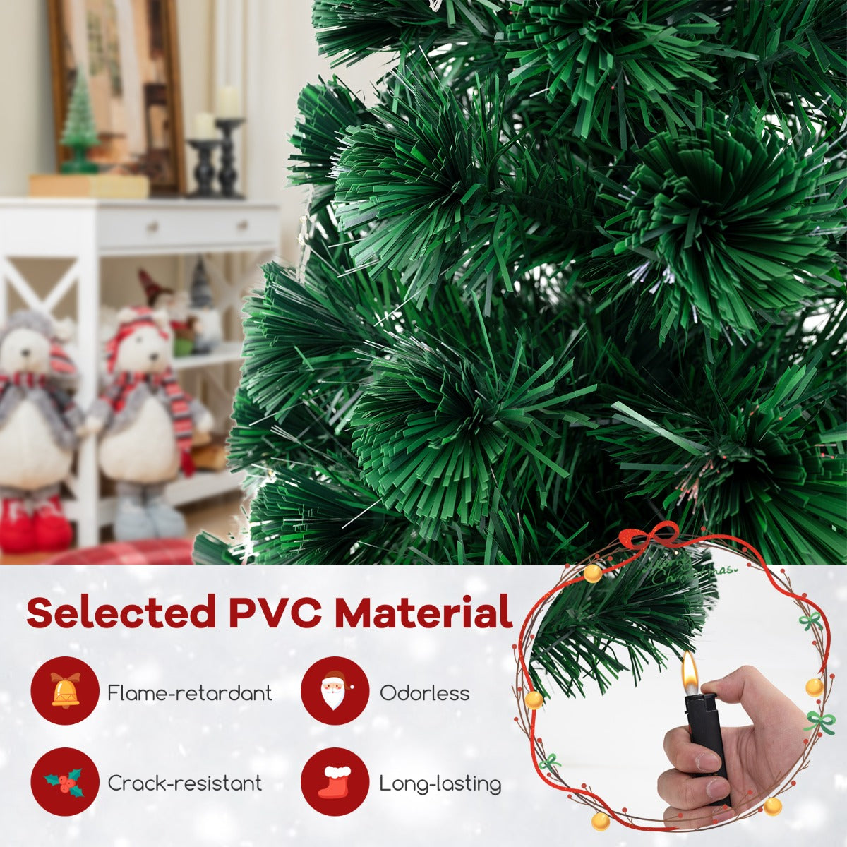 LIVSK Verlichte Kunstkerstboom - 18 Lichtstrips - Aanpasbare Vorm - Brandvertragend PVC - 60 x 120 cm - Groen
