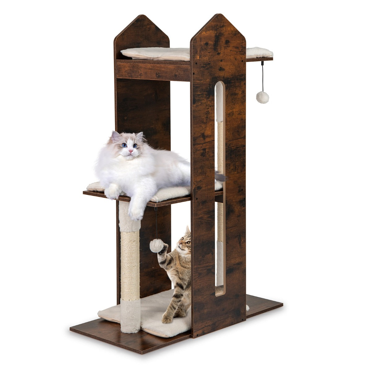 Livsk costway 120 cm hoge houten krabpaal voor katten krabpaal met meerdere niveaus voor huisdieren