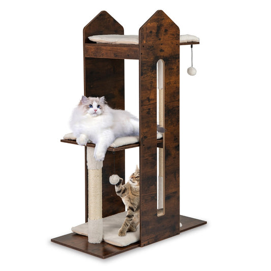 Livsk costway 120 cm hoge houten krabpaal voor katten krabpaal met meerdere niveaus voor huisdieren