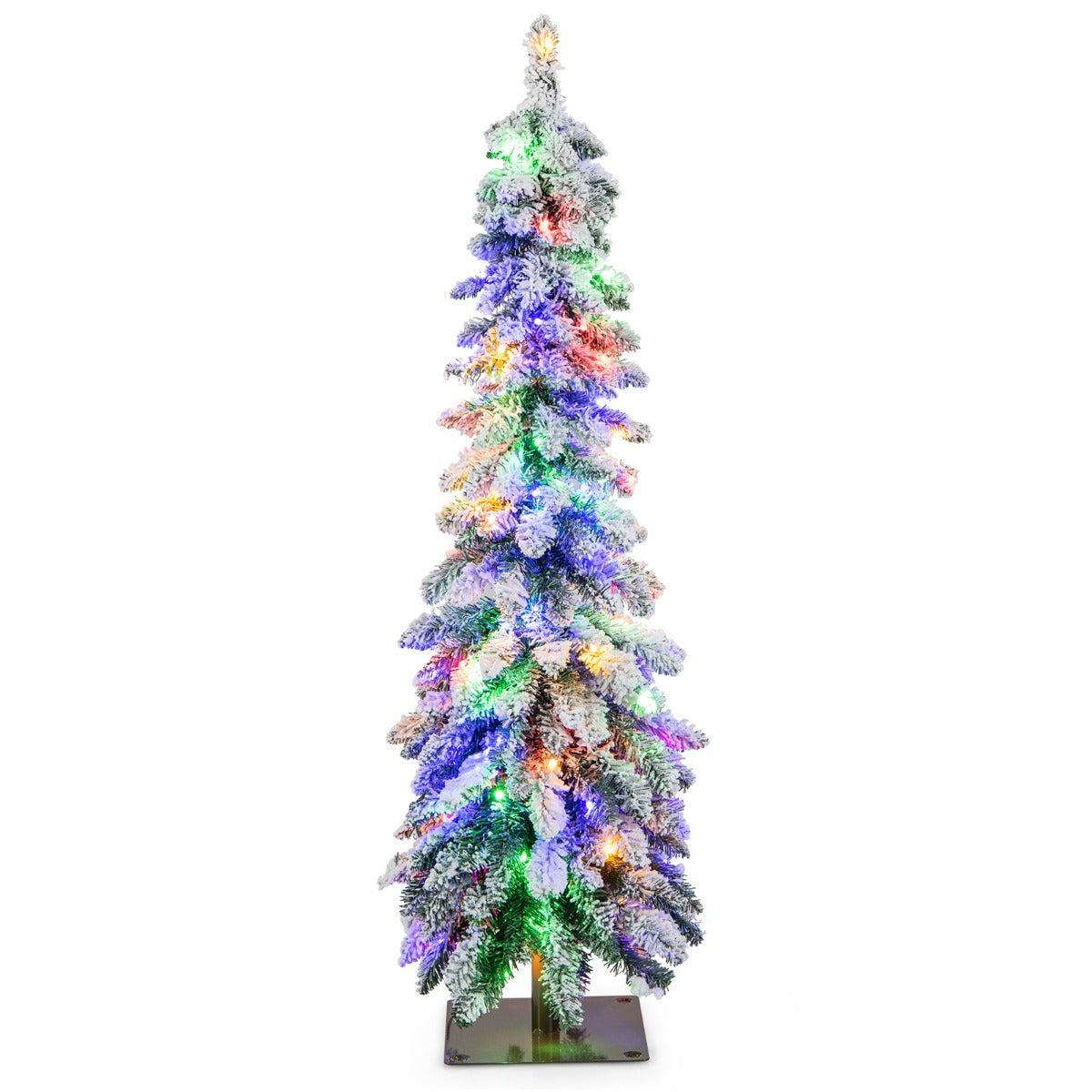 LIVSK Kunstkerstboom 120 cm - 225 Takpunten - 100 LED Verlichting - 11 Lichtmodi - Stabiele Standaard - Groen en Wit