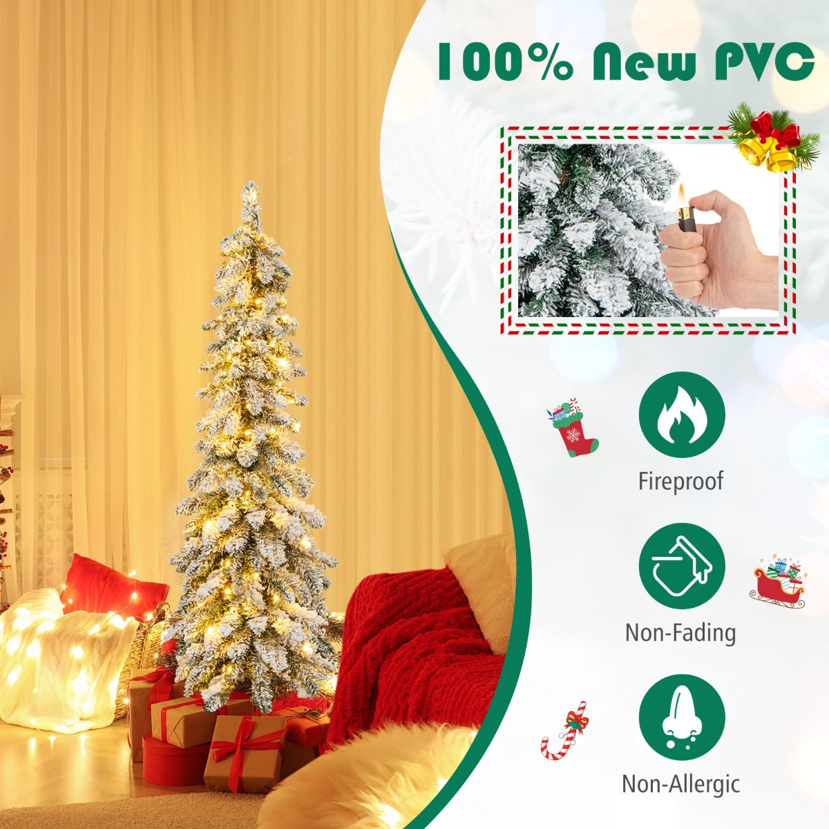 LIVSK Kunstkerstboom 120 cm - 225 Takpunten - 100 LED Verlichting - 11 Lichtmodi - Stabiele Standaard - Groen en Wit