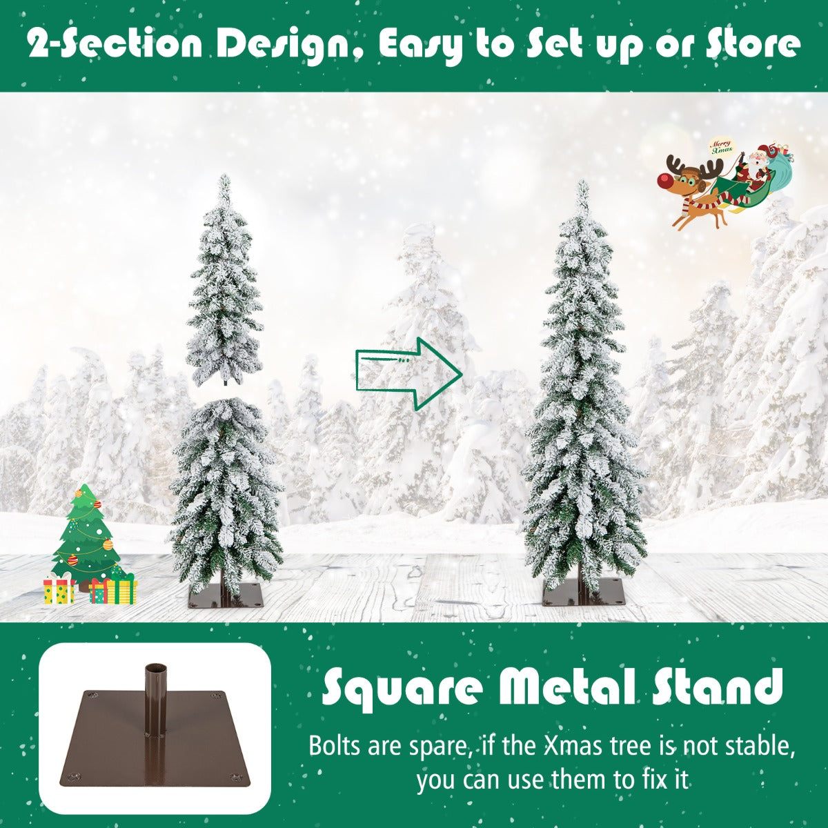 LIVSK Kunstkerstboom 120 cm - 225 Takpunten - 100 LED Verlichting - 11 Lichtmodi - Stabiele Standaard - Groen en Wit