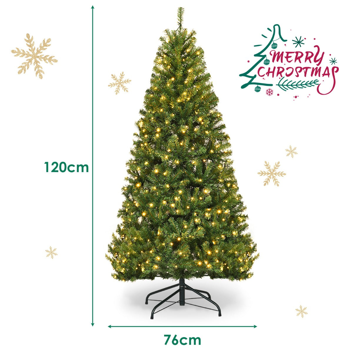 LIVSK Verlichte Kunstkerstboom - 100 LED-lichten - 11 Verlichtingsmodi - Natuurgetrouwe 300 PVC-takken - 120 cm - Groen
