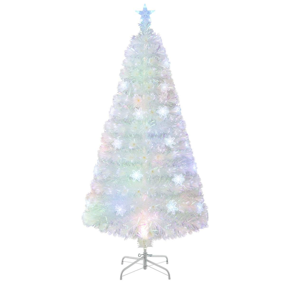 LIVSK Voorverlichte Kunstkerstboom - 130 Dichte Takken - 18 LED Sneeuwvlokken - Duurzaam PET - 120 cm - Wit
