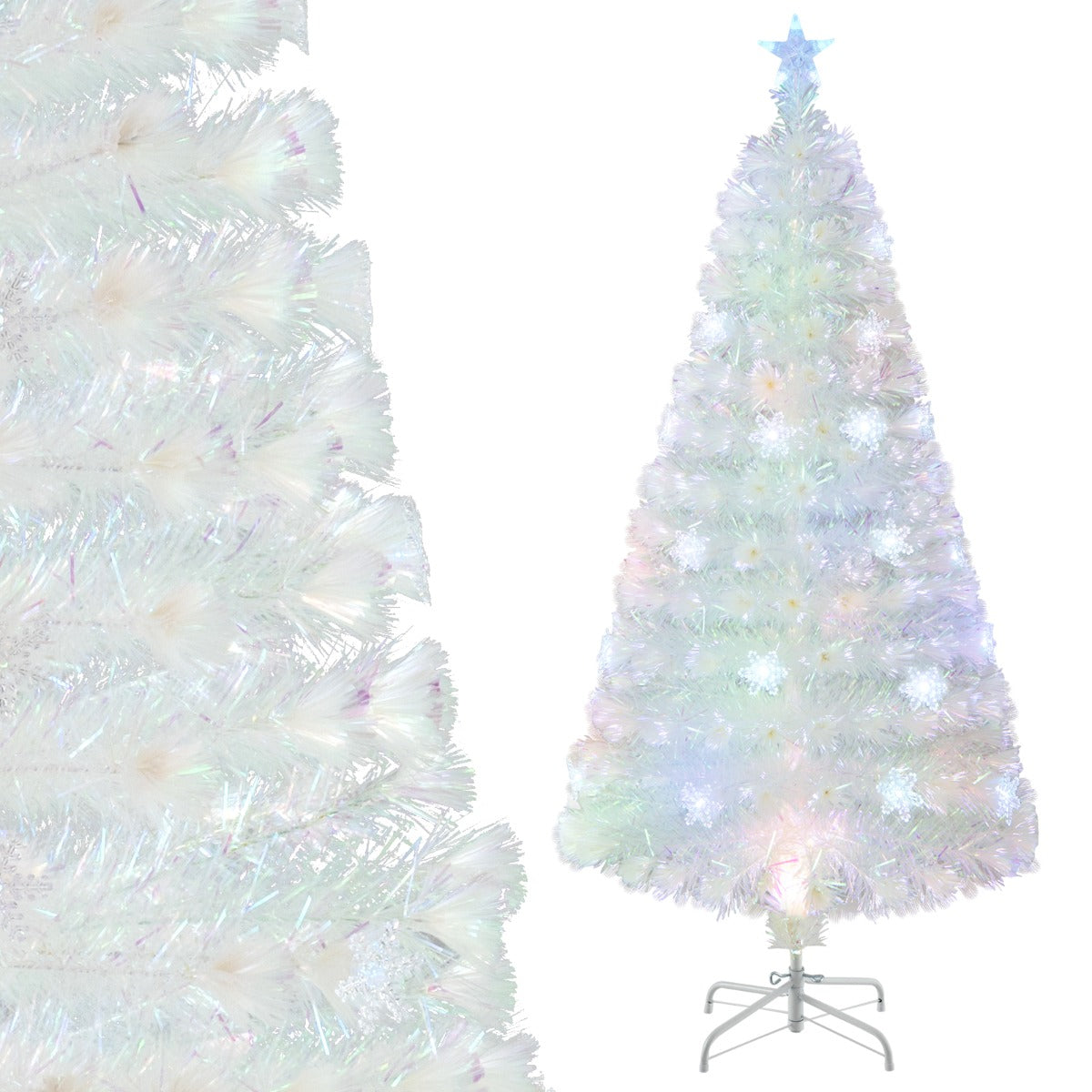 LIVSK Voorverlichte Kunstkerstboom - 130 Dichte Takken - 18 LED Sneeuwvlokken - Duurzaam PET - 120 cm - Wit