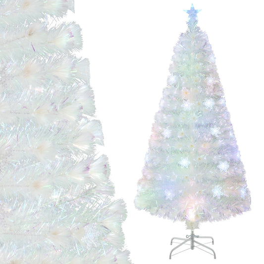 LIVSK Voorverlichte Kunstkerstboom - 130 Dichte Takken - 18 LED Sneeuwvlokken - Duurzaam PET - 120 cm - Wit