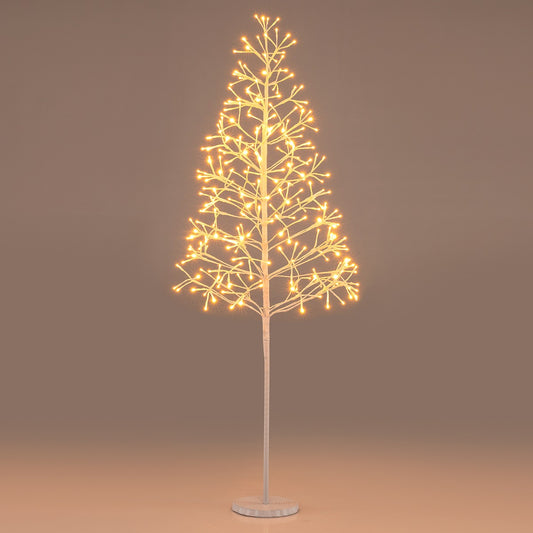LIVSK Kunstkerstboom 120 cm - Berkenlook met Warmwitte LED-lampjes - Betonnen Voet - Eenvoudige Montage - Wit