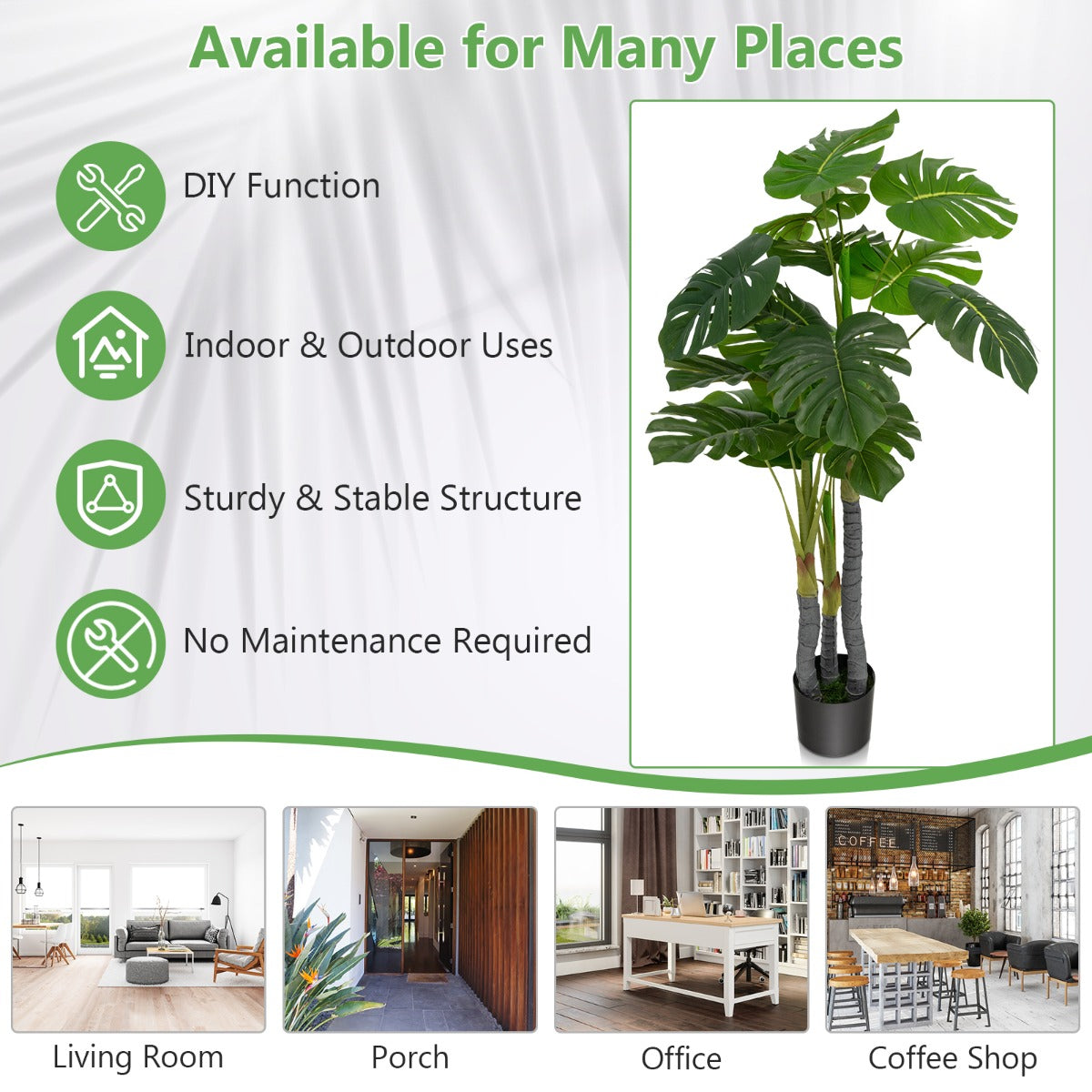LIVSK Kunstboom Monstera Deliciosa - Realistische Bladeren - 120 cm - Geen Onderhoud - Ideaal als Housewarming Cadeau - Groen
