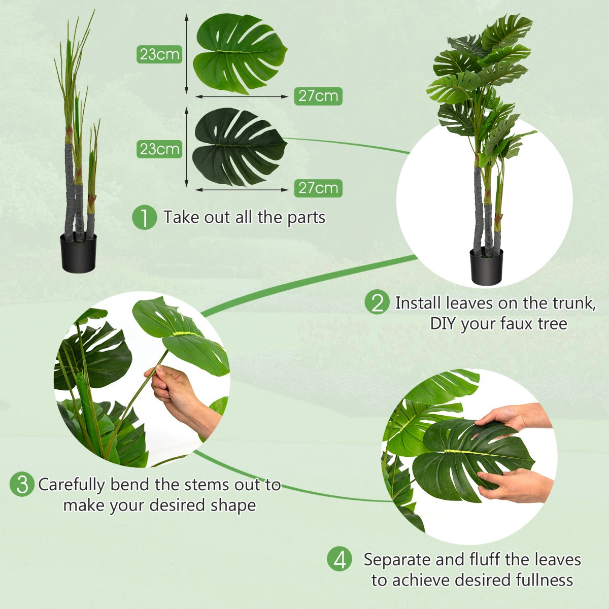 LIVSK Kunstboom Monstera Deliciosa - Realistische Bladeren - 120 cm - Geen Onderhoud - Ideaal als Housewarming Cadeau - Groen