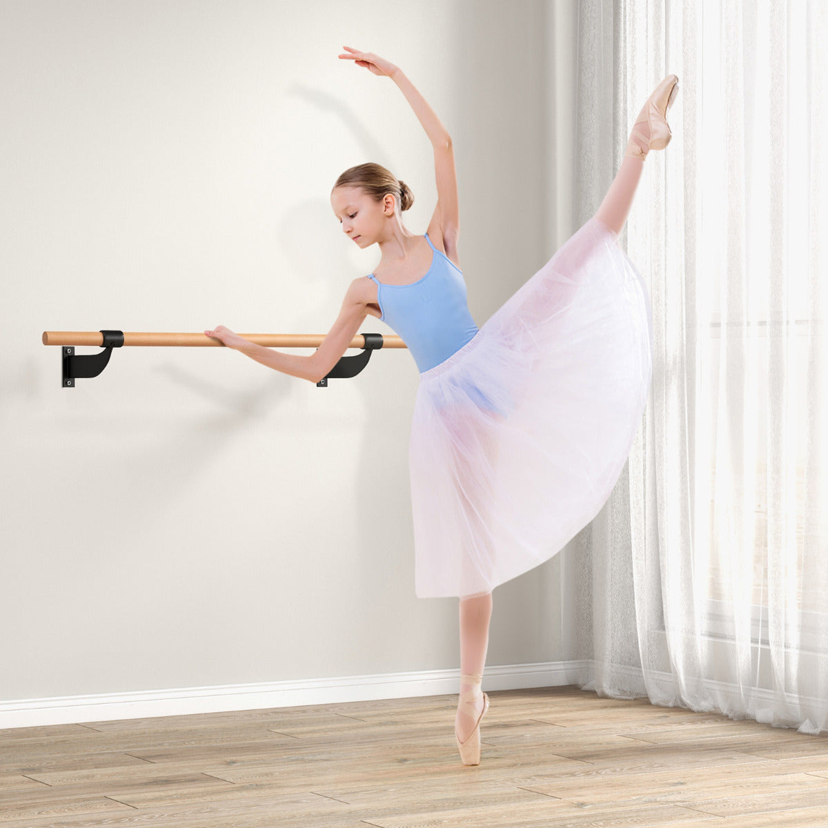LIVSK Wandgemonteerde Balletstang - Hoogwaardig Beukenhout - Eenvoudig te Monteren - Voor Ballet en Yoga - 120 x 15,5 x 31 cm -