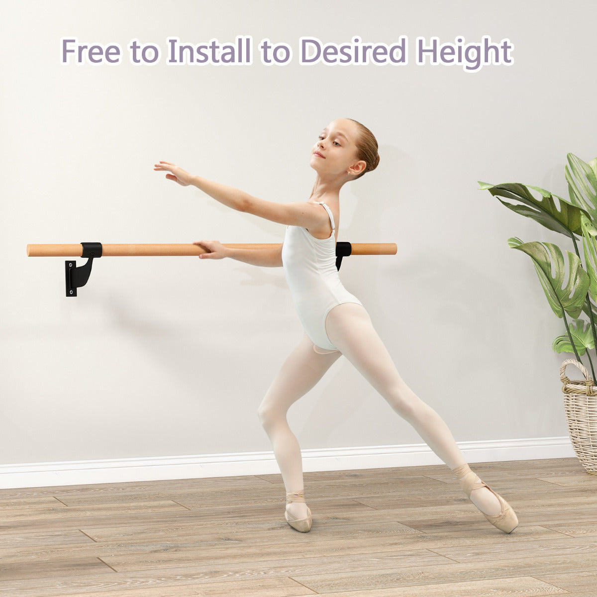 LIVSK Wandgemonteerde Balletstang - Hoogwaardig Beukenhout - Eenvoudig te Monteren - Voor Ballet en Yoga - 120 x 15,5 x 31 cm -