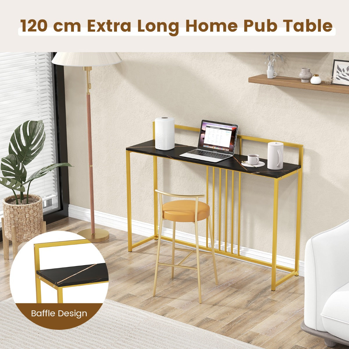 LIVSK Imitatiemarmeren Consoletafel - 120 cm - Gouden Metalen Onderstel - Stevig en Veilig - Inclusief Anti-Kantelset - Zwart +