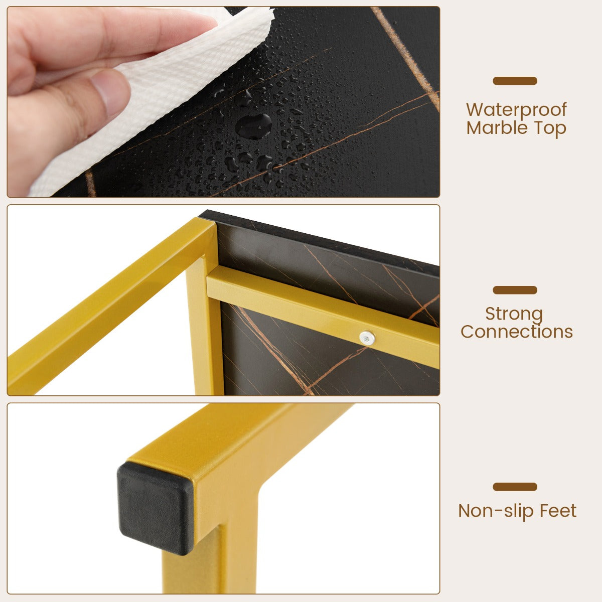 LIVSK Imitatiemarmeren Consoletafel - 120 cm - Gouden Metalen Onderstel - Stevig en Veilig - Inclusief Anti-Kantelset - Zwart +