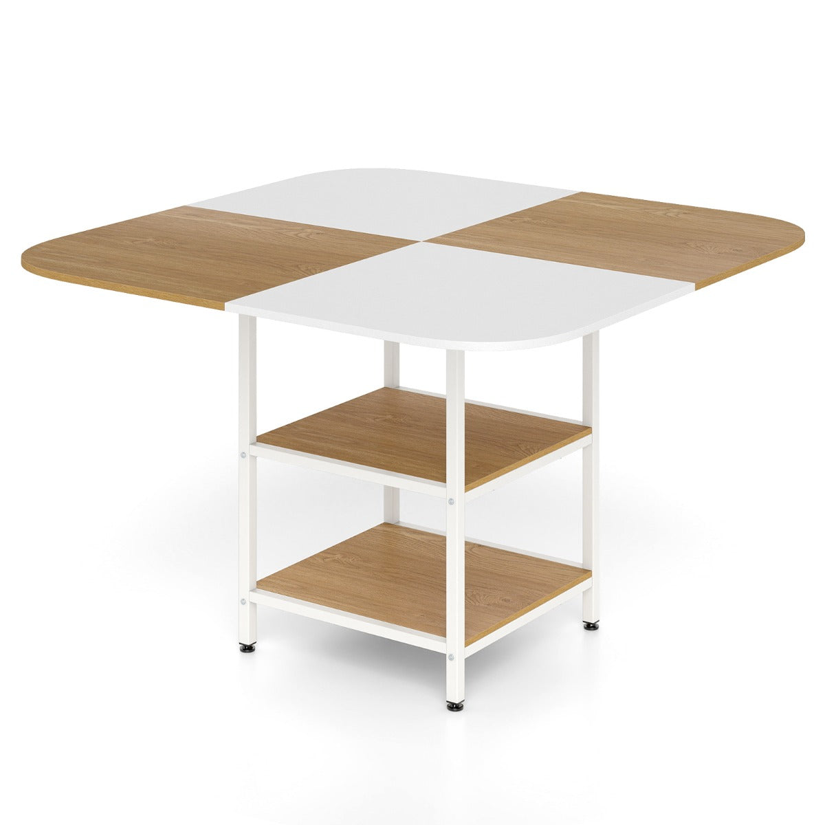 Livsk costway 120 cm moderne eettafel vierkante keukentafel met veelkleurig tafelblad 2 opbergvakken