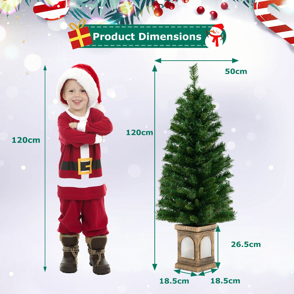LIVSK Verlichte Kunstkerstboom 120 cm - 160 Takpunten - 100 Warmwitte LED's - 3 Verlichtingsmodi - Antieke Urnbasis - Groen + Goud