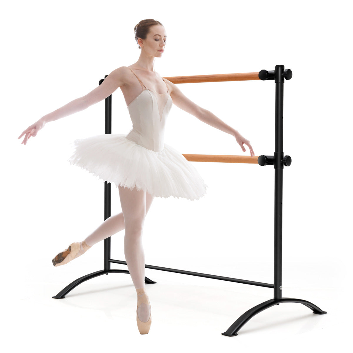 LIVSK Vrijstaande Balletbarre - Verstelbaar in 4 Hoogtes - Duurzaam Beukenhout en Metaal - Antislip - 121 x 75 x 121,5 cm - Zwart