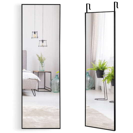 LIVSK Wandspiegel - Aluminiumlegering Frame - 2 Ophangmogelijkheden - HD Spiegel - 120 x 37 x 2 cm - Zwart