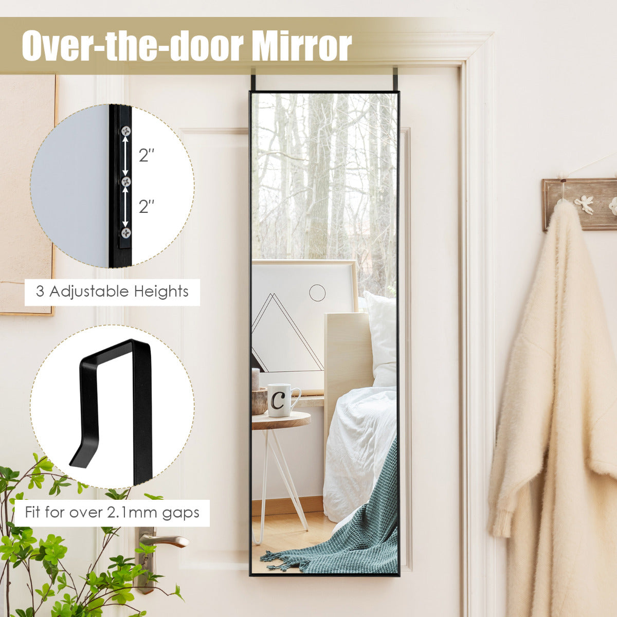 LIVSK Wandspiegel - Aluminiumlegering Frame - 2 Ophangmogelijkheden - HD Spiegel - 120 x 37 x 2 cm - Zwart